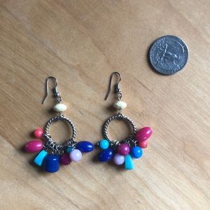 Rainbow dangle earrings metallic and multicolored